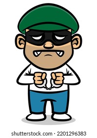 A Thief arrested by officer with handcuff in the hands, best for sticker, logo, and mascot with crime themes