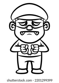 A Thief arrested by officer with handcuff in the hands, best for mascot, logo, and coloring book with crime themes