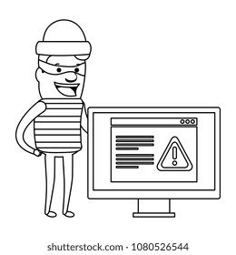 thief bad with computer alert avatar character