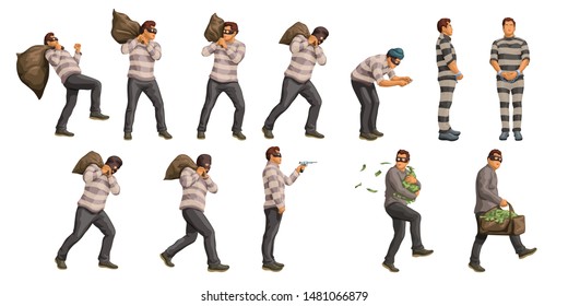 thief with bag of cash set