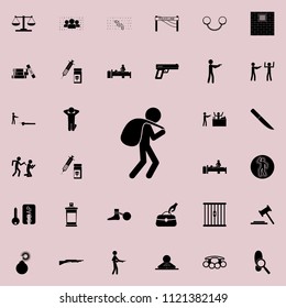 a thief with a bag of loot icon. Detailed set of Crime icons. Premium quality graphic design sign. One of the collection icons for websites, web design, mobile app on colored background