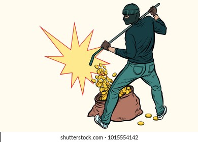 thief with bag of money. Pop art retro vector illustration