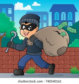 Thief with bag of money theme 2 - eps10 vector illustration.