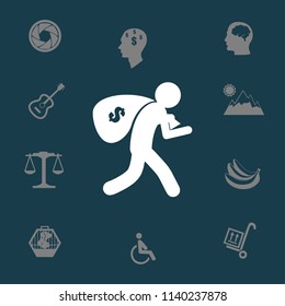 Thief with bag of money vector illustration