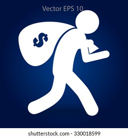 Thief with bag of money vector illustration