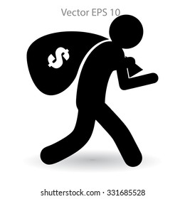 Thief with bag of money vector illustration