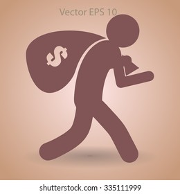 Thief with bag of money vector illustration