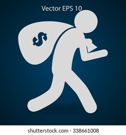 Thief with bag of money vector illustration