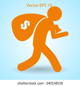 Thief with bag of money vector illustration