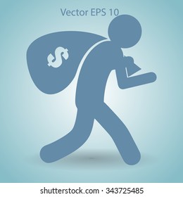 Thief with bag of money vector illustration