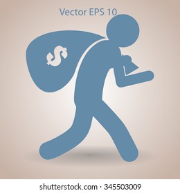 Thief with bag of money vector illustration