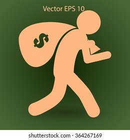 Thief with bag of money vector illustration