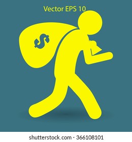 Thief with bag of money vector illustration