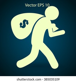 Thief with bag of money vector illustration
