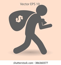 Thief with bag of money vector illustration