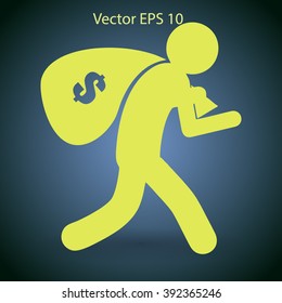 Thief with bag of money vector illustration
