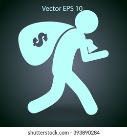 Thief with bag of money vector illustration