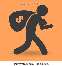 Thief with bag of money vector illustration