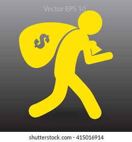 Thief with bag of money vector illustration