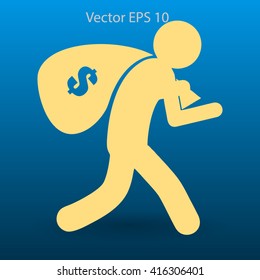 Thief with bag of money vector illustration
