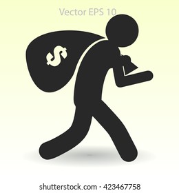 Thief with bag of money vector illustration