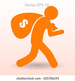 Thief with bag of money vector illustration