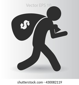 Thief with bag of money vector illustration