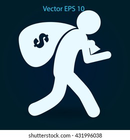 Thief with bag of money vector illustration