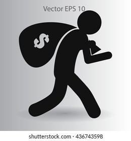 Thief with bag of money vector illustration