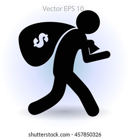 Thief with bag of money vector illustration