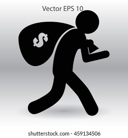 Thief with bag of money vector illustration
