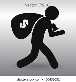 Thief with bag of money vector illustration