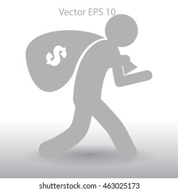 Thief with bag of money vector illustration