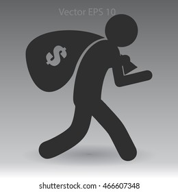 Thief with bag of money vector illustration