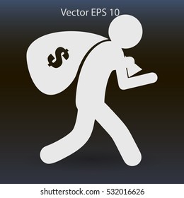 Thief with bag of money vector illustration