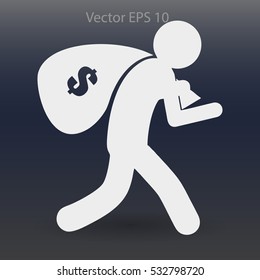 Thief with bag of money vector illustration
