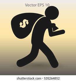 Thief with bag of money vector illustration
