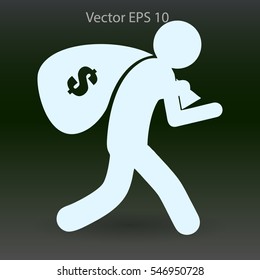 Thief with bag of money vector illustration