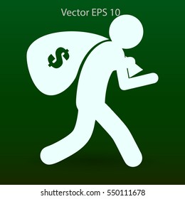 Thief with bag of money vector illustration