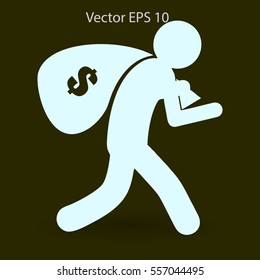 Thief with bag of money vector illustration