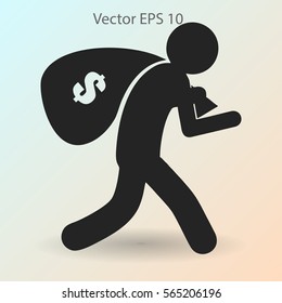 Thief with bag of money vector illustration