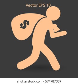 Thief with bag of money vector illustration