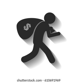 Thief with bag of money vector illustration