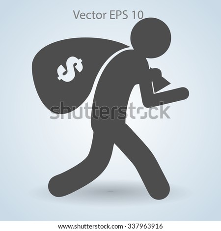 Thief with bag of money vector illustration