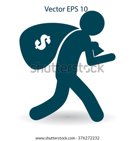 Thief with bag of money vector illustration