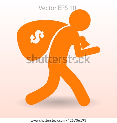 Thief with bag of money vector illustration