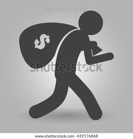 Thief with bag of money vector illustration