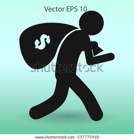 Thief with bag of money vector illustration
