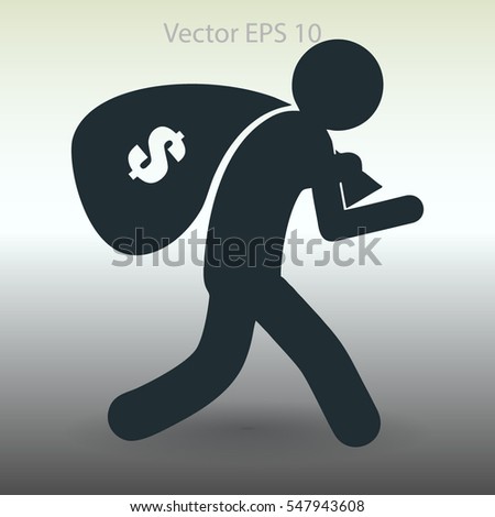 Thief with bag of money vector illustration