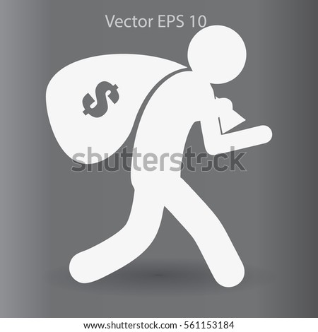Thief with bag of money vector illustration